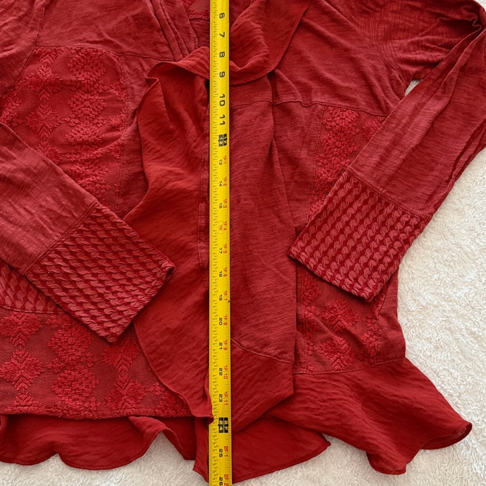 Meadow Rue Rust/Red Light Weight Open Front Patchwork Cardigan - Picture 7 of 10